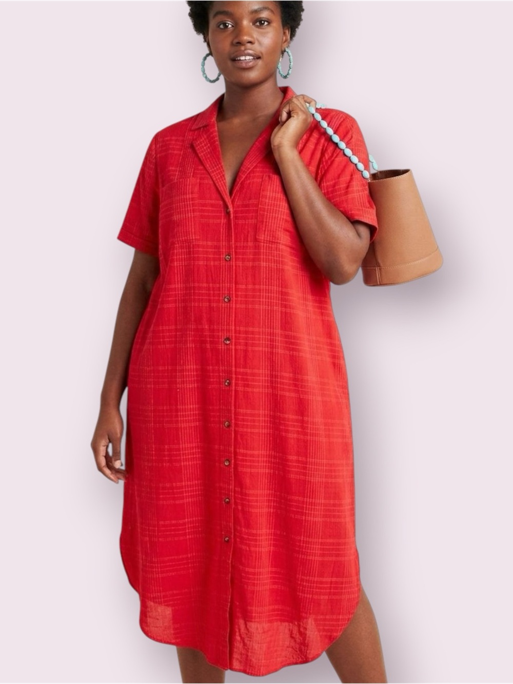 Anthropologie Maeve Aria Textured Shirt Dress Red Size 2X Button Down Gauzey